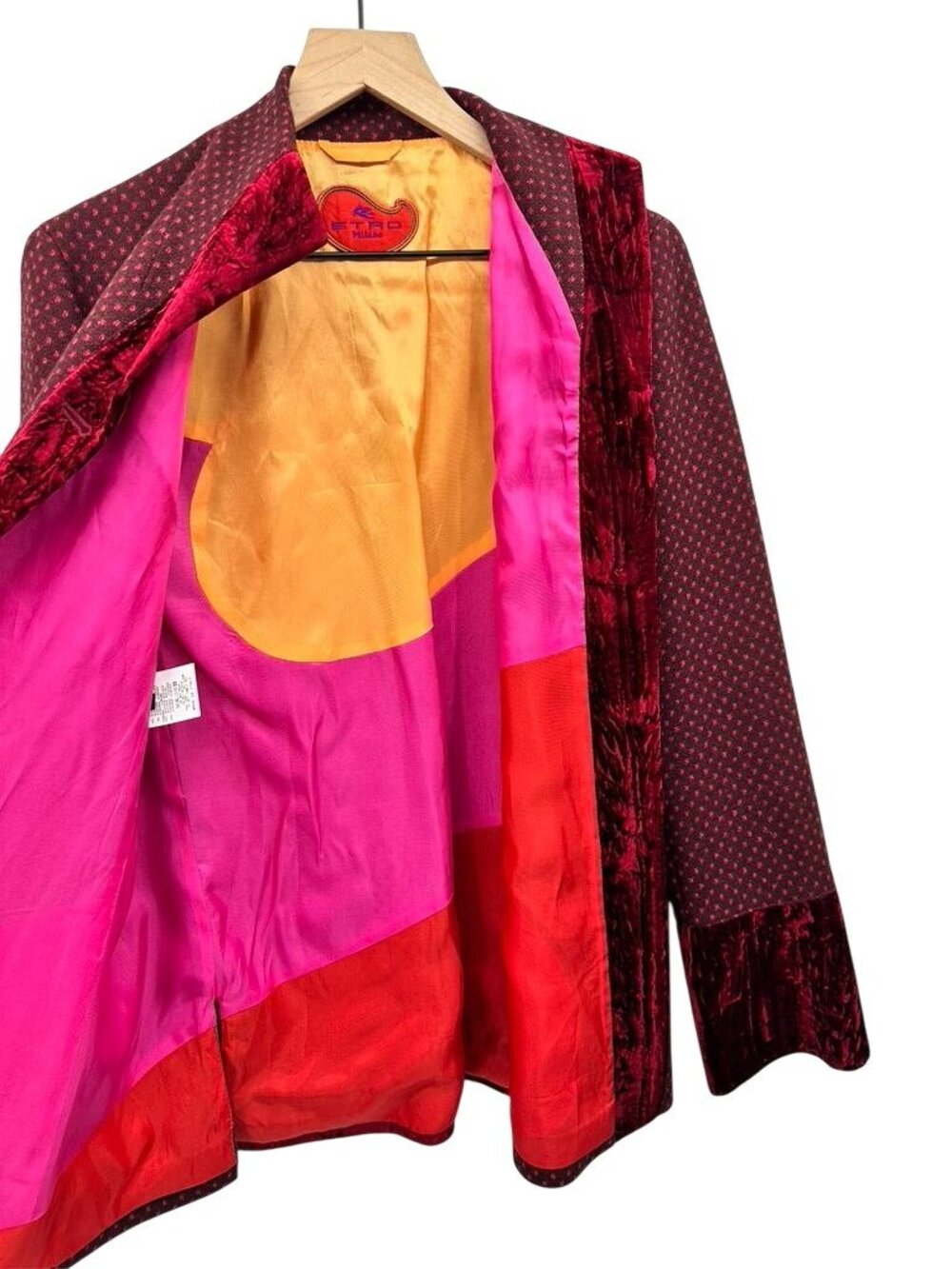 Etro Milano Red Patterned Wool Blend Jacket With Velvet Trim Size 46/Large - Picture 9 of 11